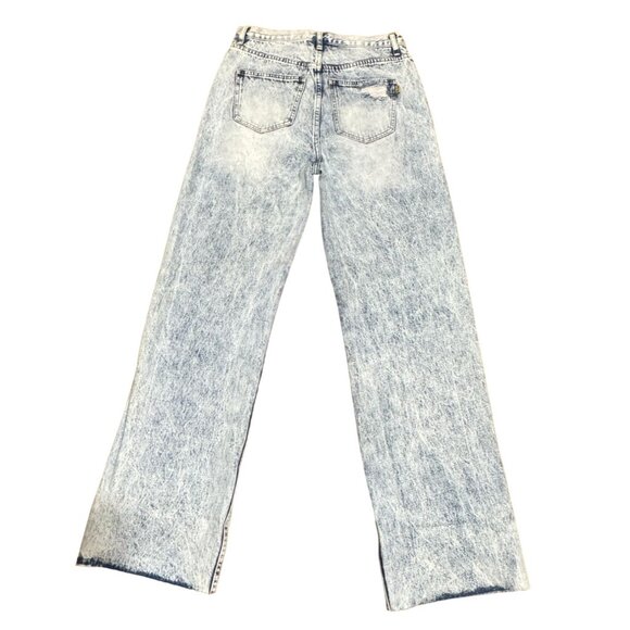 NWT WIDE LEG DISTRESSED JEANS SIZE 7 ACID WASH HIGH RISE VIBRANT M.I.U RAW HEM - Picture 5 of 6